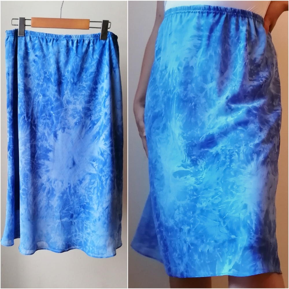 Abstract water blue vintage midi skirt